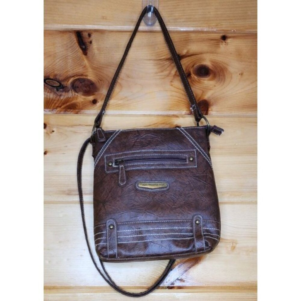 Stone Mountain Crossbody Brown Purse Removable Strap 5 Zip Slip Pockets